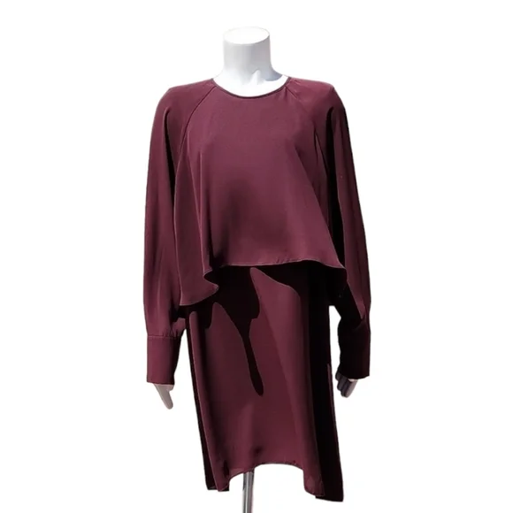 WHO WHAT WEAR WWW Burgundy Chiffon Caplet Dress L Cape Long Sleeve MODEST - Picture 7 of 16